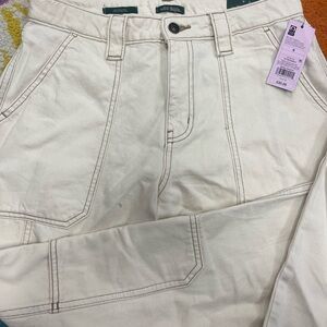 Cream High-Waisted Pants Cargo Pants